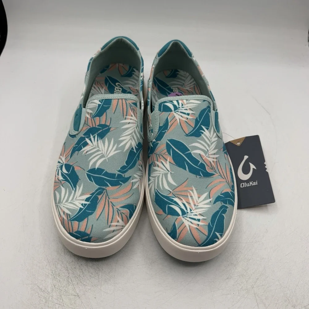 Olukai Lae'Ahi Pa'i Shoes Mens 10.5 Swell Blue Aloha Slip On Sneakers Tropical
